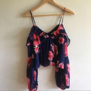 Essue Floral Cold Shoulder Blouse - Navy and Pink